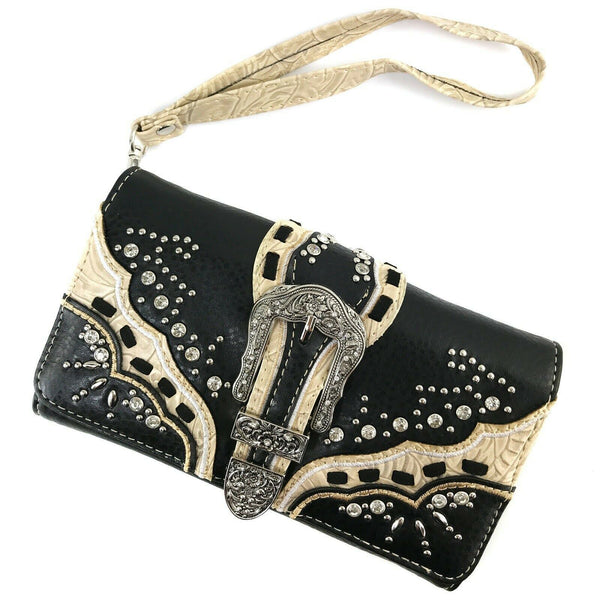 Studded Rhinestone Buckle Women Crossbody Wallet