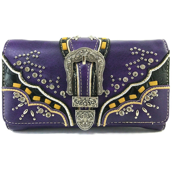 Studded Rhinestone Buckle Women Crossbody Wallet