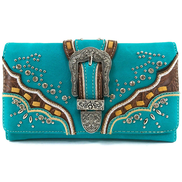 Studded Rhinestone Buckle Women Crossbody Wallet