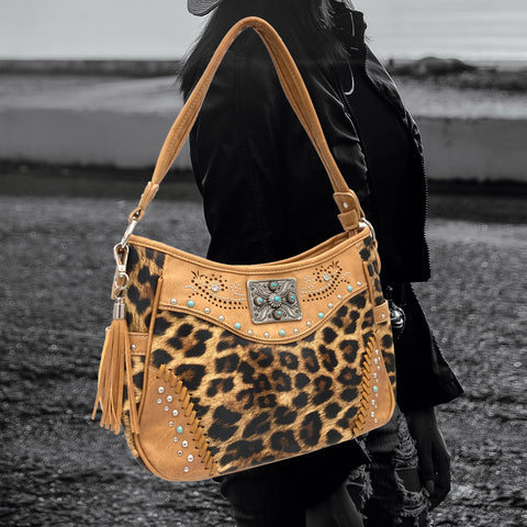 Leopard Spots Western Leather Handbag Hobo Bag