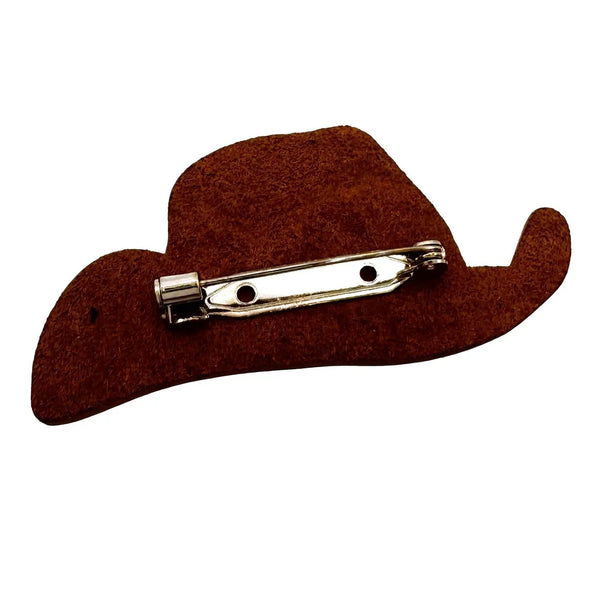Tooled Leather Western Cowboy Hat Leopard Brooch