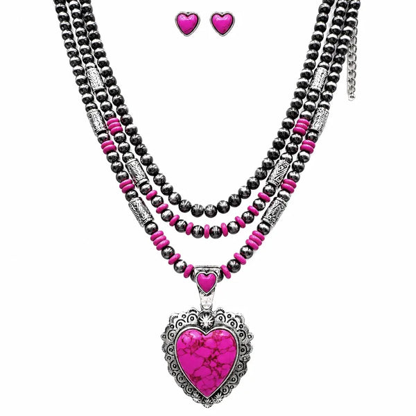 Silver Western Heart Navajo Turquoise Necklace Set