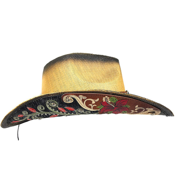 Western Floral Rose Hat Band Straw Cowboy Hat