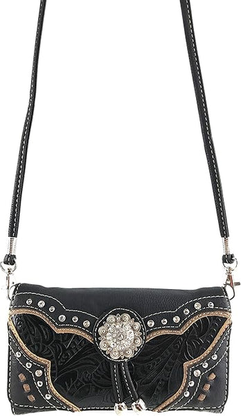 Western Concho Floral Crossbody Wallet