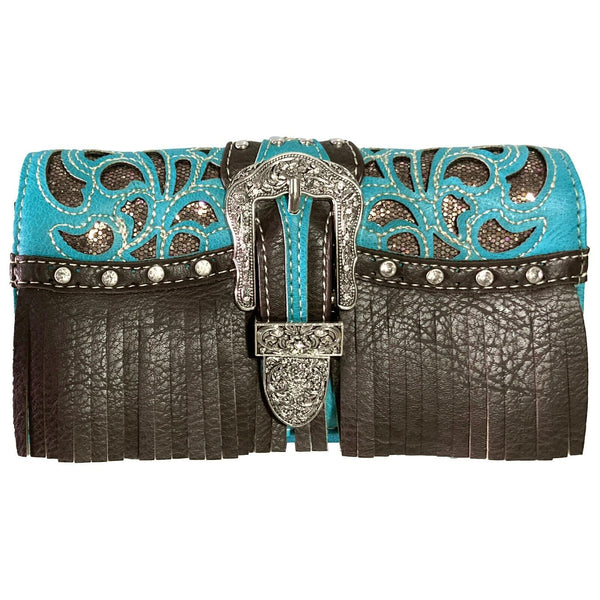 Glimmer Fringe Western Buckle Crossbody Wallet