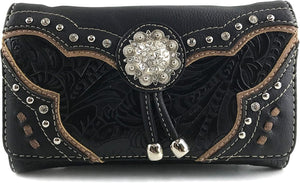 Western Concho Floral Crossbody Wallet