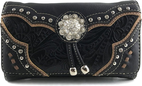 Western Concho Floral Crossbody Wallet