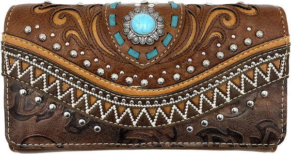 Bella Pu Leather Fringe Western Crossbody Wallet