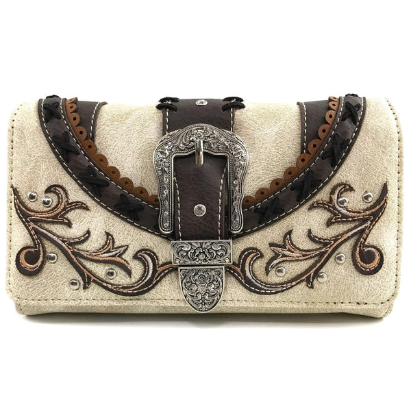 Western Leather Buckle Crossbody Wallet