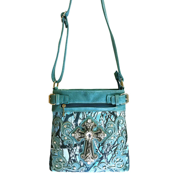 Rhinestone Cross Tree Camouflage Crossbody Bag