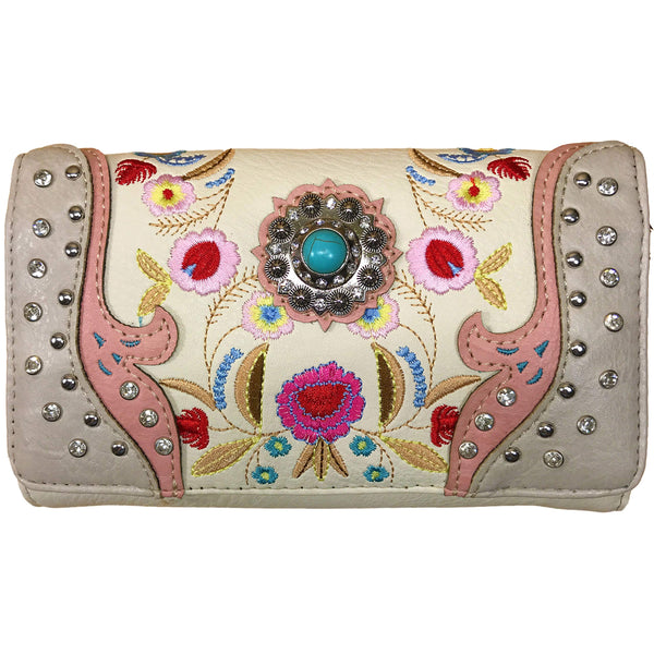 Spring Flower Turquoise Rhinestone Crossbody Wallet