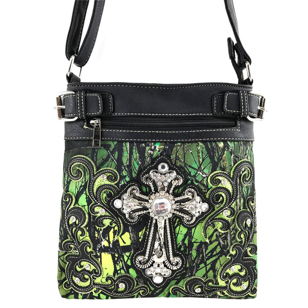 Rhinestone Cross Tree Camouflage Crossbody Bag