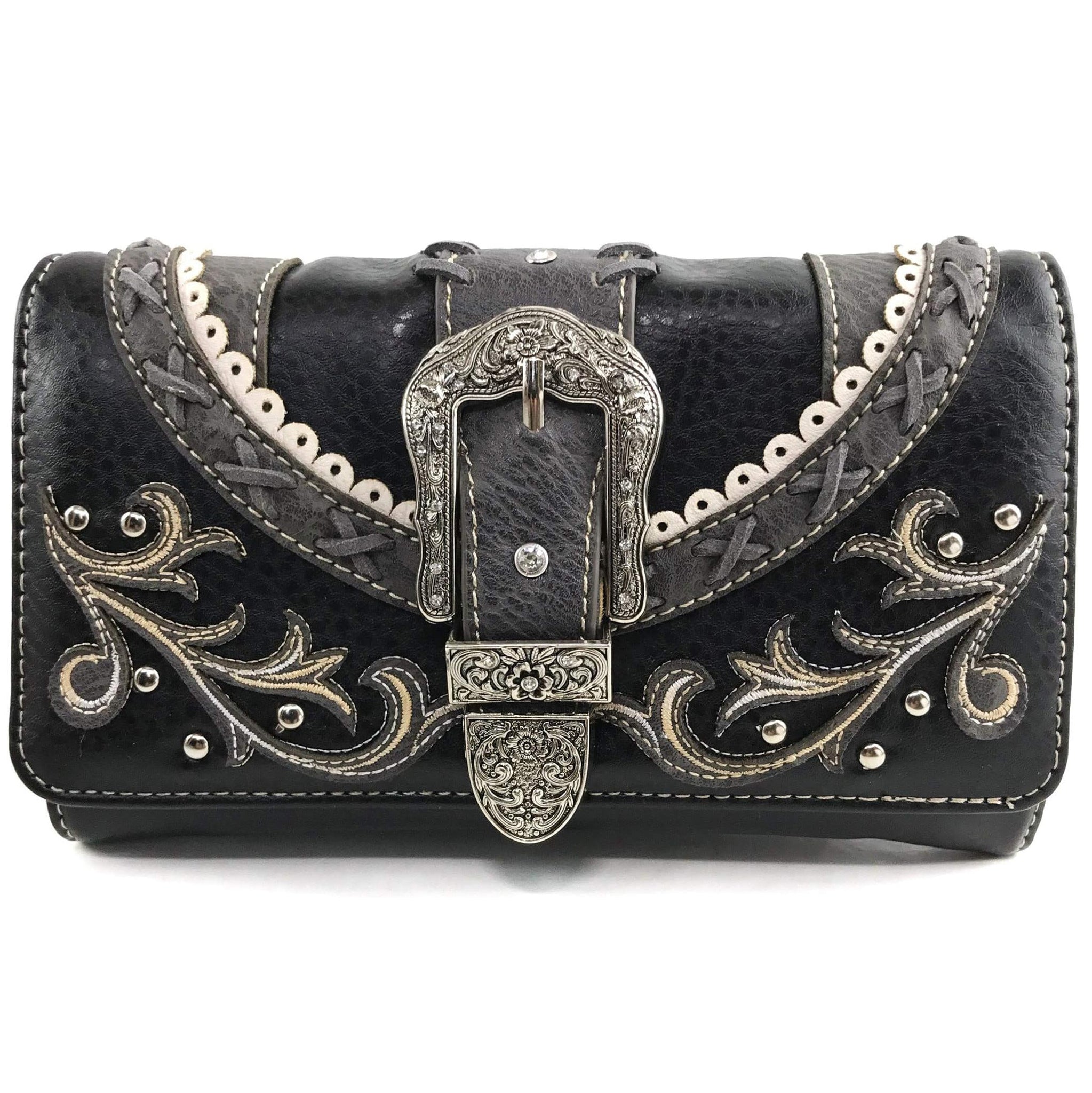 Western Leather Buckle Crossbody Wallet