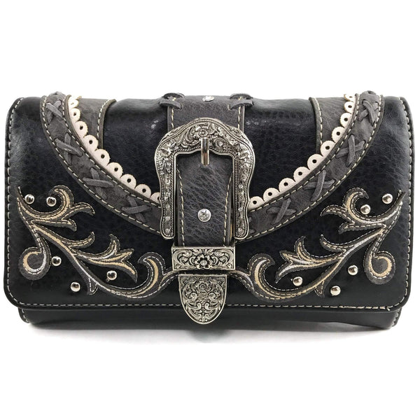 Western Leather Buckle Crossbody Wallet