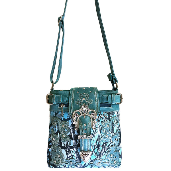 Rhinestone Buckle Branch Camouflage Crossbody Bag