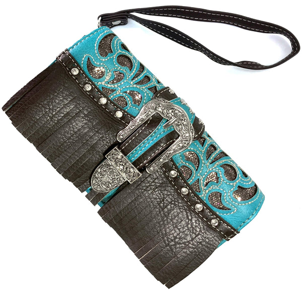 Glimmer Fringe Western Buckle Crossbody Wallet