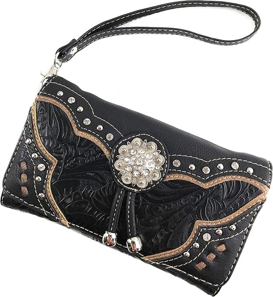 Western Concho Floral Crossbody Wallet