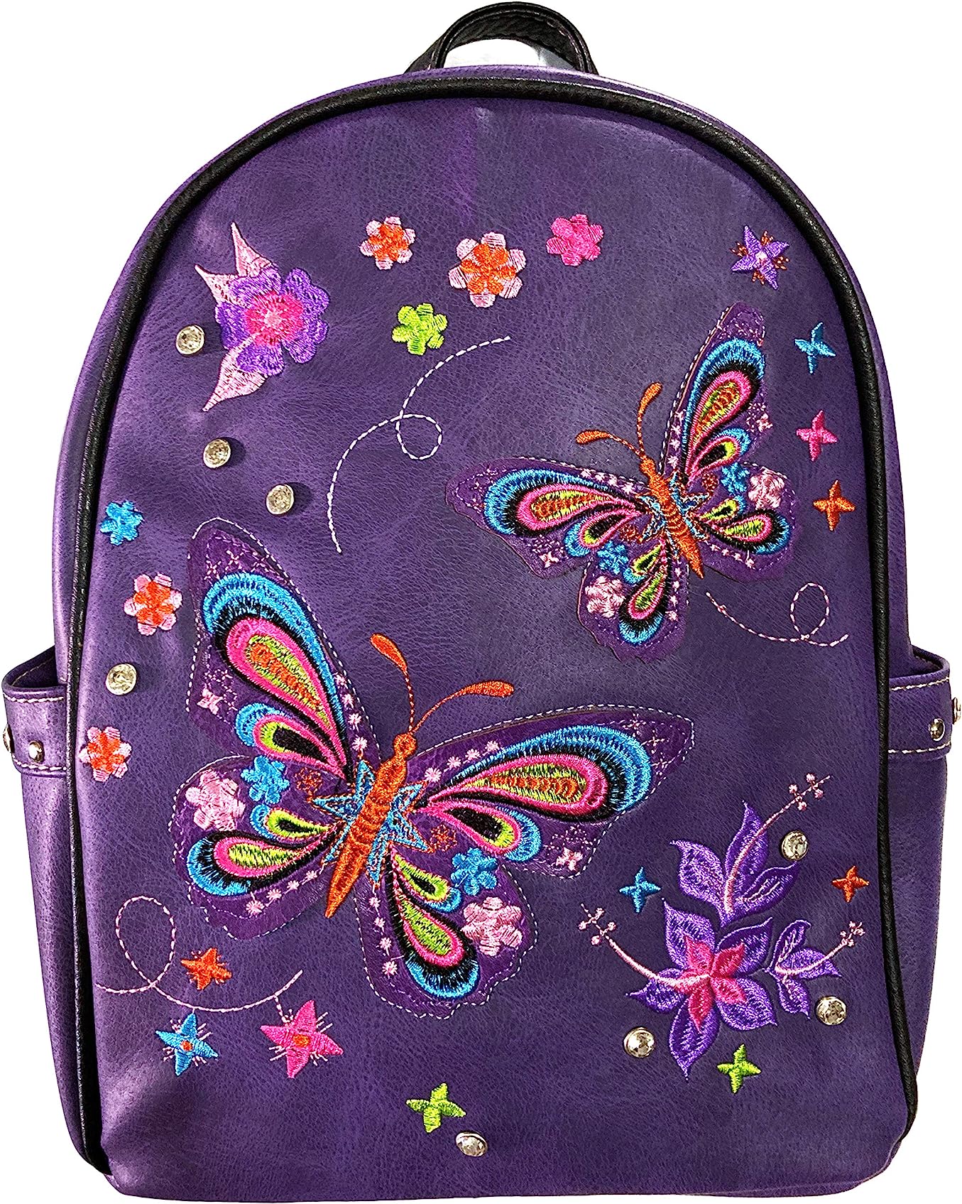 Butterfly Rainbow Embroidered Women's Small Backpack Black