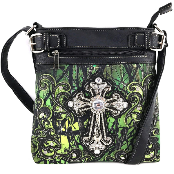 Rhinestone Cross Tree Camouflage Crossbody Bag