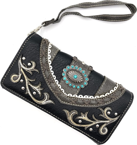 Turquoise Concho Native Black Wallet