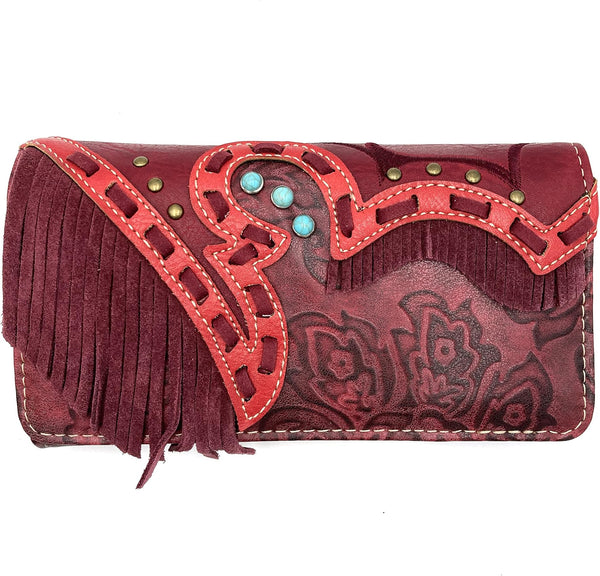Suede Fringe Western Floral Crossbody Wallet
