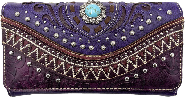 Bella Pu Leather Fringe Western Crossbody Wallet