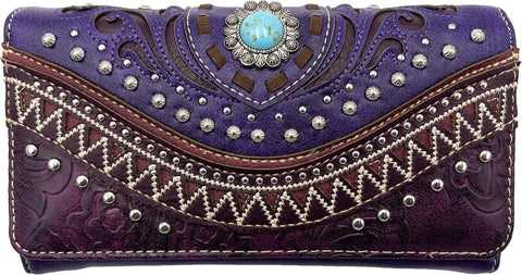 Bella Pu Leather Fringe Western Crossbody Wallet