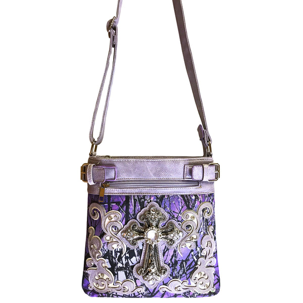 Rhinestone Cross Tree Camouflage Crossbody Bag