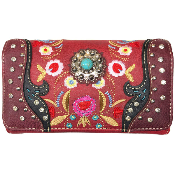Spring Flower Turquoise Rhinestone Crossbody Wallet
