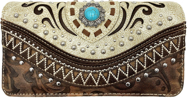 Bella Pu Leather Fringe Western Crossbody Wallet