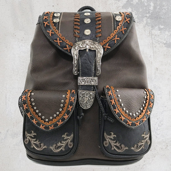 Western Leather Buckle Backpack