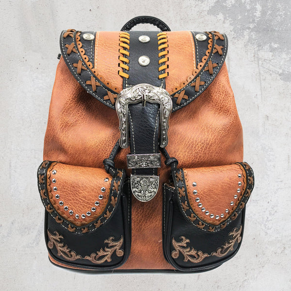 Western Leather Buckle Backpack