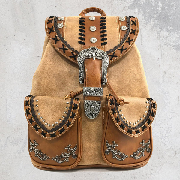 Western Leather Buckle Backpack