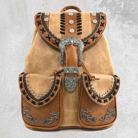 Western Leather Buckle Backpack