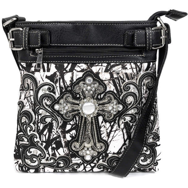 Rhinestone Cross Tree Camouflage Crossbody Bag