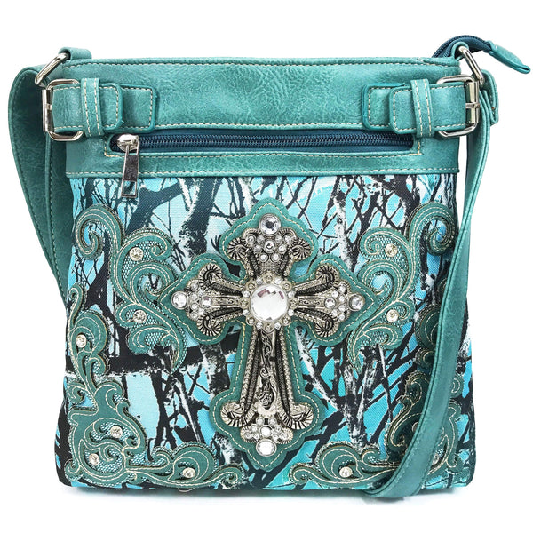 Rhinestone Cross Tree Camouflage Crossbody Bag