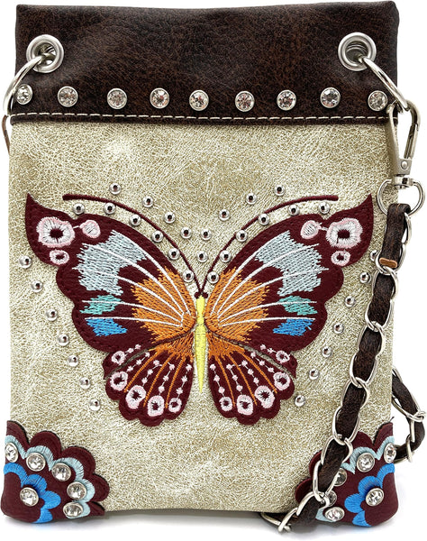 Butterfly Embroidered Multicolored Crossbody Purse Bag