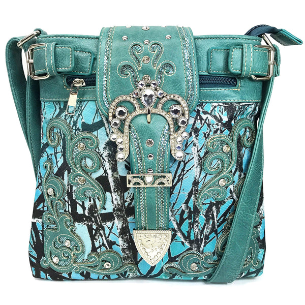 Rhinestone Buckle Branch Camouflage Crossbody Bag