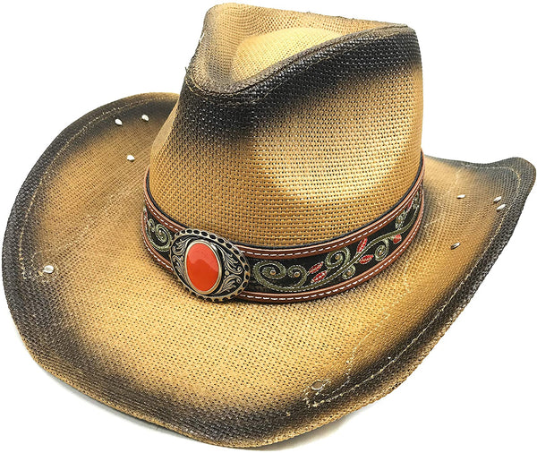 Western Floral Rose Hat Band Straw Cowboy Hat