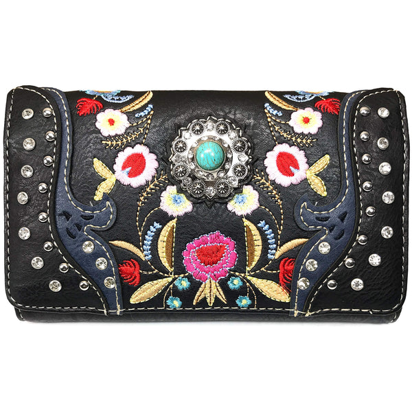 Spring Flower Turquoise Rhinestone Crossbody Wallet