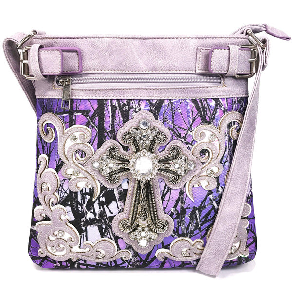 Rhinestone Cross Tree Camouflage Crossbody Bag