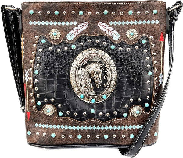 Native Horse Feather Women's Crossbody Western Messenger Purse