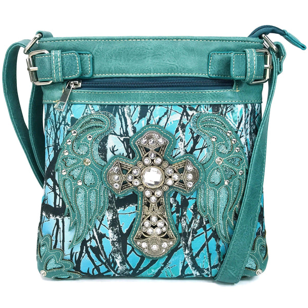 Cross Angel Wings Tree Camouflage Crossbody Bag