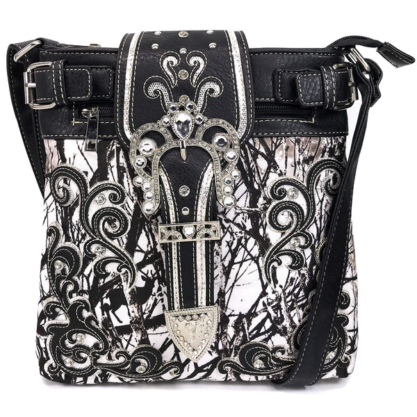 Rhinestone Buckle Branch Camouflage Crossbody Bag