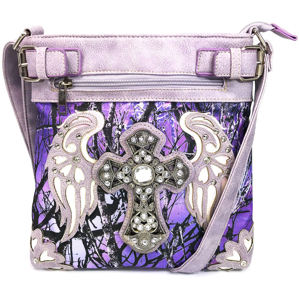 Cross Angel Wings Tree Camouflage Crossbody Bag