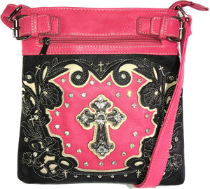 Black Pink Cross Western Crossbody Purse