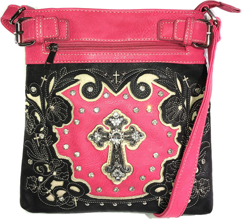 Black Pink Cross Western Crossbody Purse