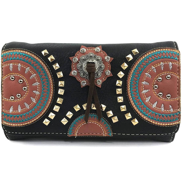 Medallion Concho Vintage Western Crossbody Wallet