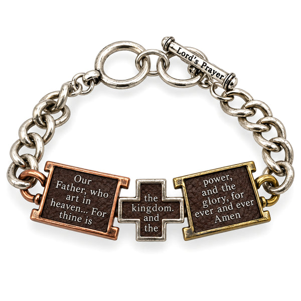 Lord's Prayer Message on Leather Print Chain Bracelet