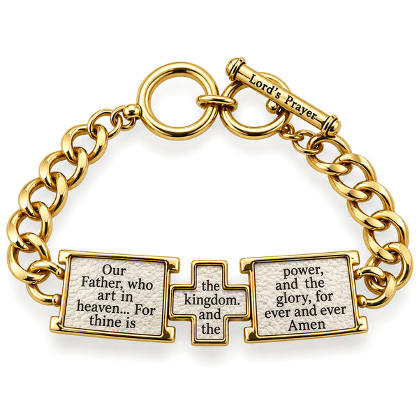 Lord's Prayer Message on Leather Print Chain Bracelet